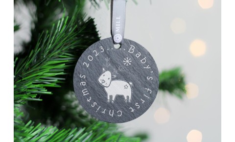 Baby's first christmas Baby Reindeer Welsh Slate Decoration